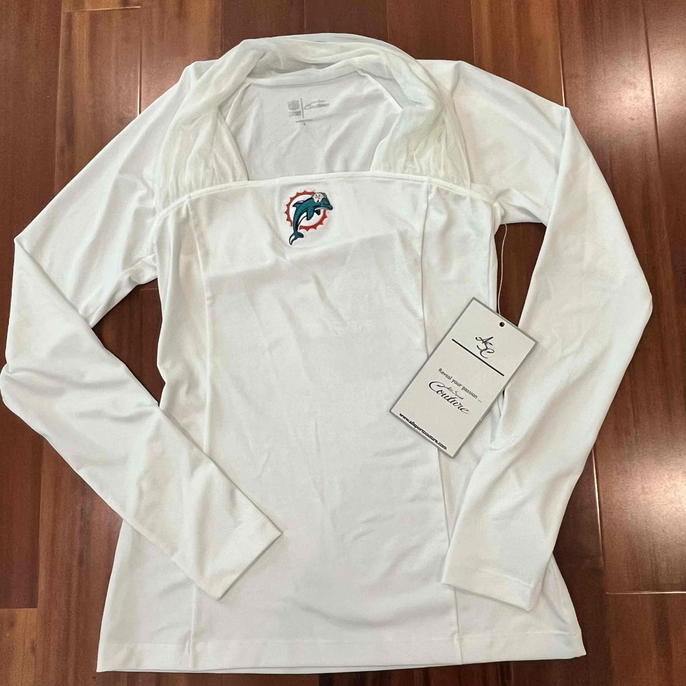 New‎ NWT NFL Couture White Top Miami Dolphins Long Sleeve Athletic Football Sz S